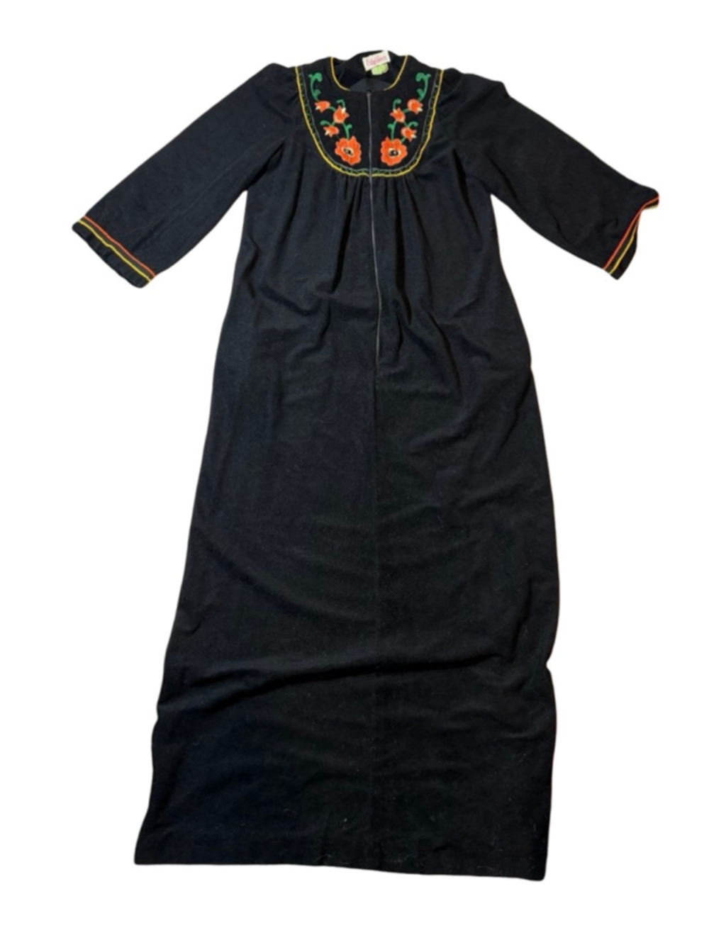 Vintage Evelyn Pearson Housecoat Robe Dress Embroidered Floral Boho Maxi
